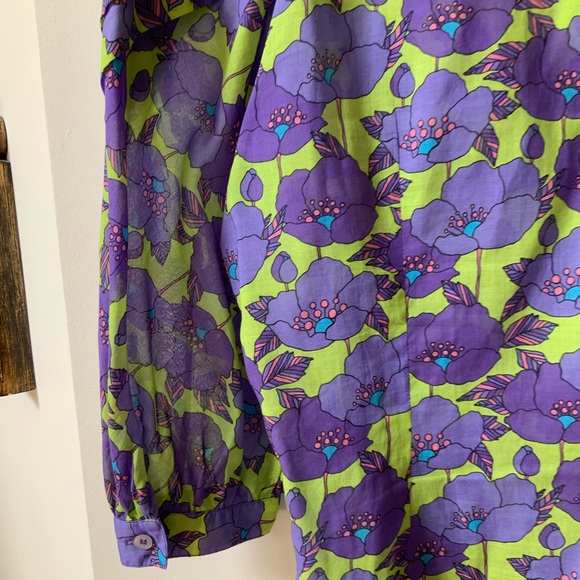 BEAUTIFUL SMYTHE V-NECK FRONTIER COTTON BLOUSE SHIRT IN CHARTREUSE FLORAL - Picture 14 of 16